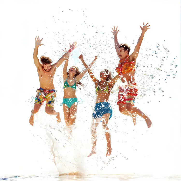 Group of People Jumping in Water