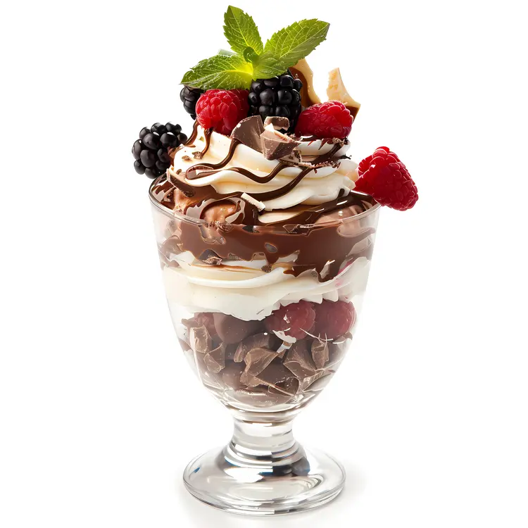 Chocolate Parfait with Berries and Mint