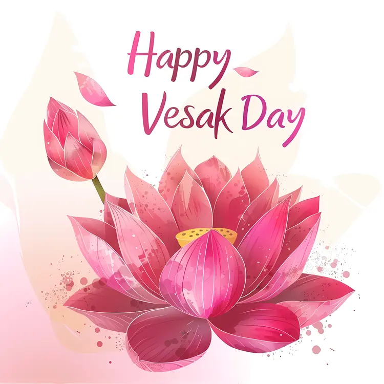 Happy Vesak Day with Pink Lotus Flower