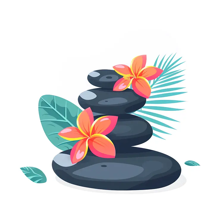 Zen Stacked Stones with Pink and Yellow Flowers