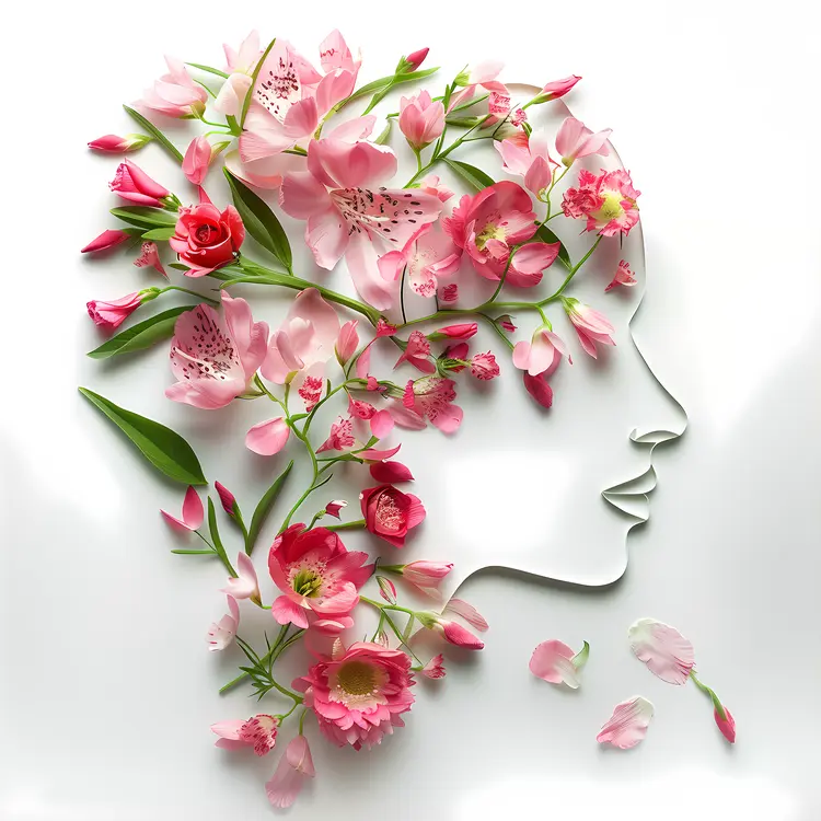 Silhouette with Pink Flowers