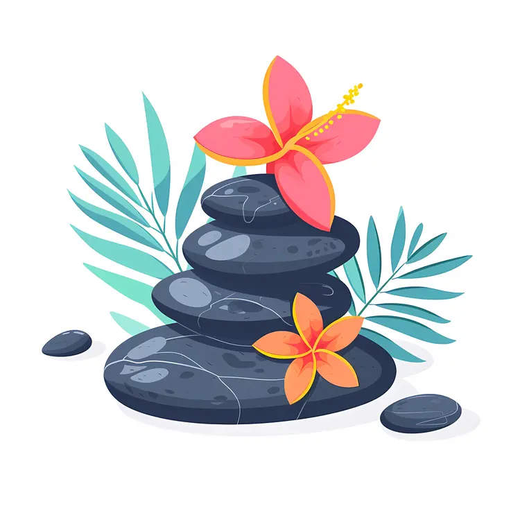 Zen Stacked Stones with Red Flowers