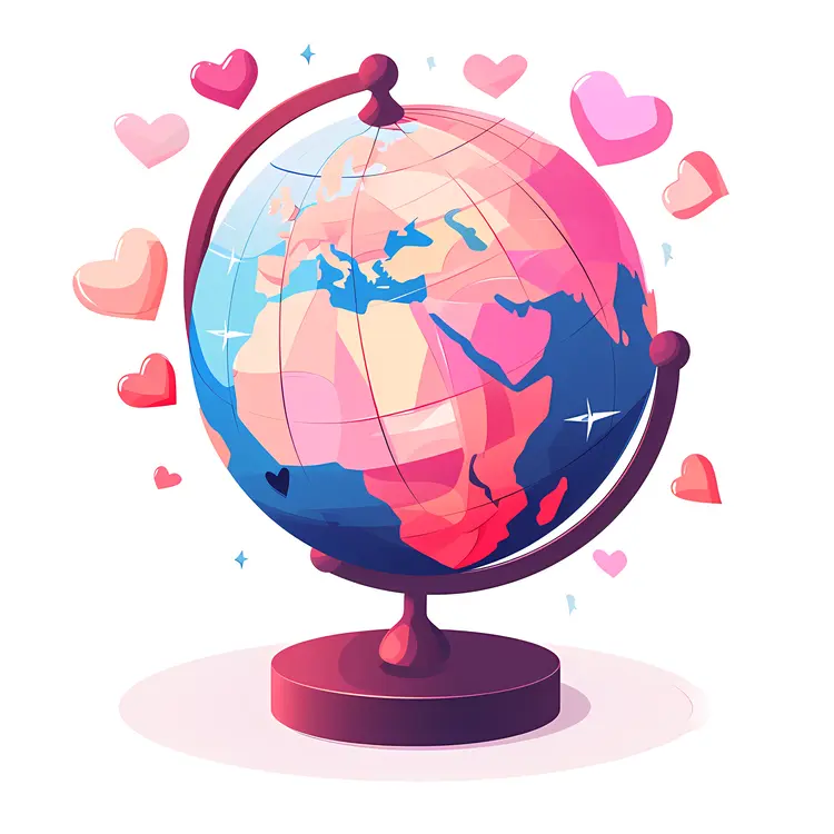 Colorful Globe with Floating Hearts