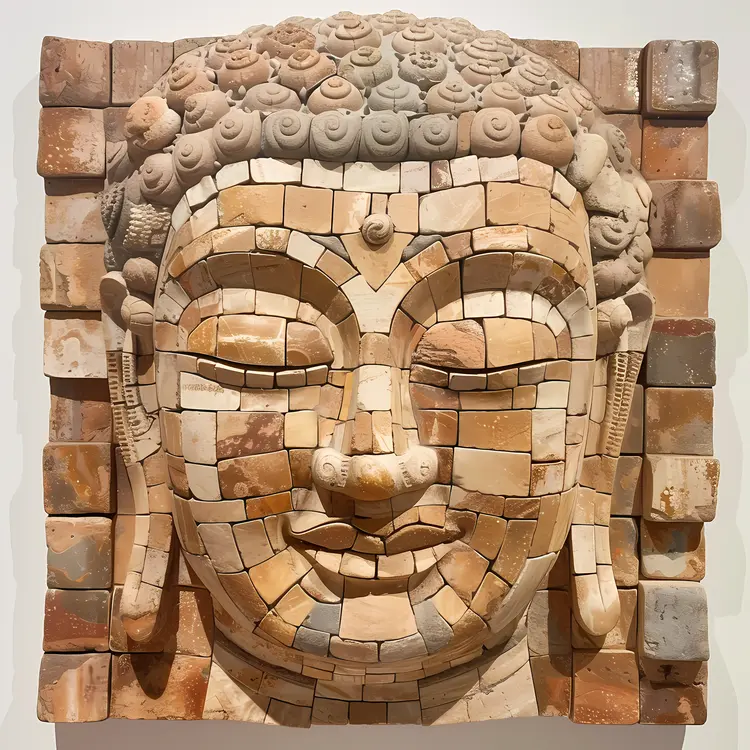 Buddha Head Sculpture in Mosaic Style