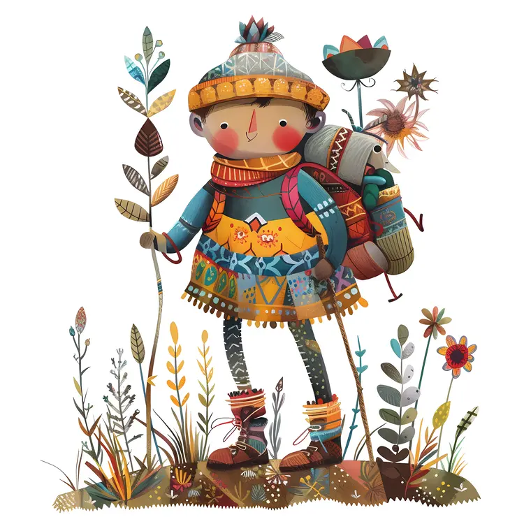 Cartoon Hiker with Backpack Illustration