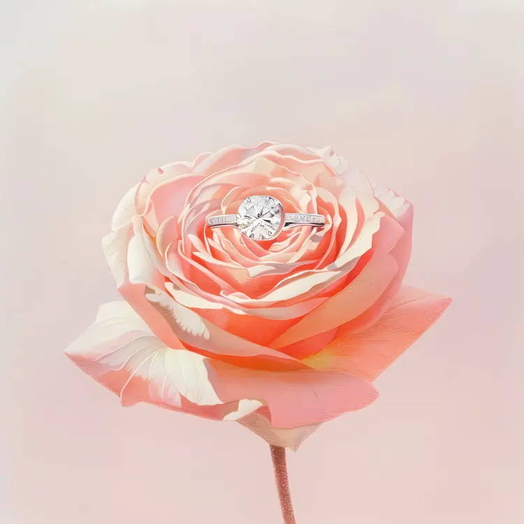 Engagement Ring on a Light Pink Rose