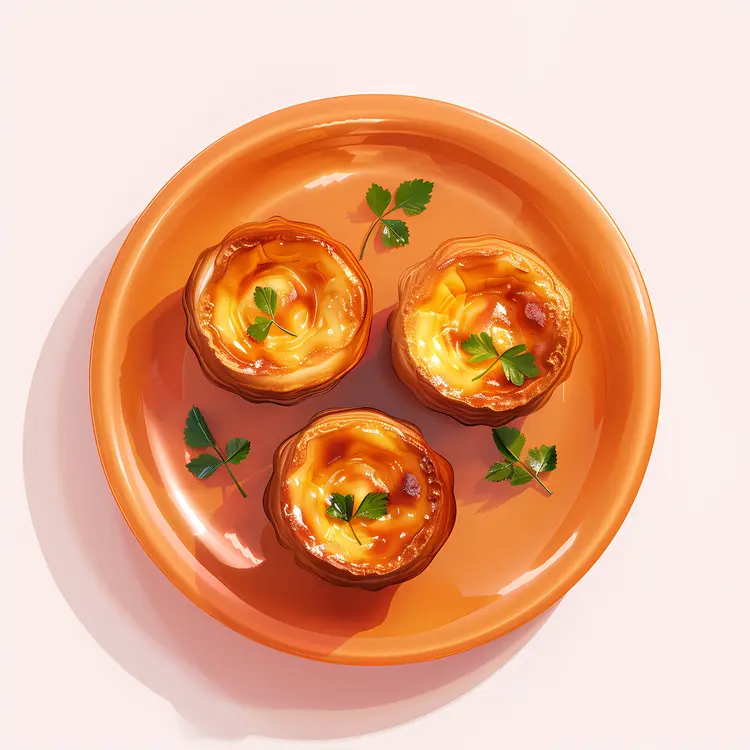 Three Egg Tarts on Orange Plate