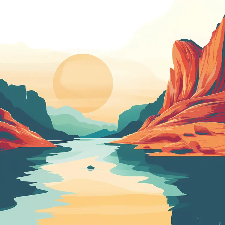 Sunset Over a River with Mountains
