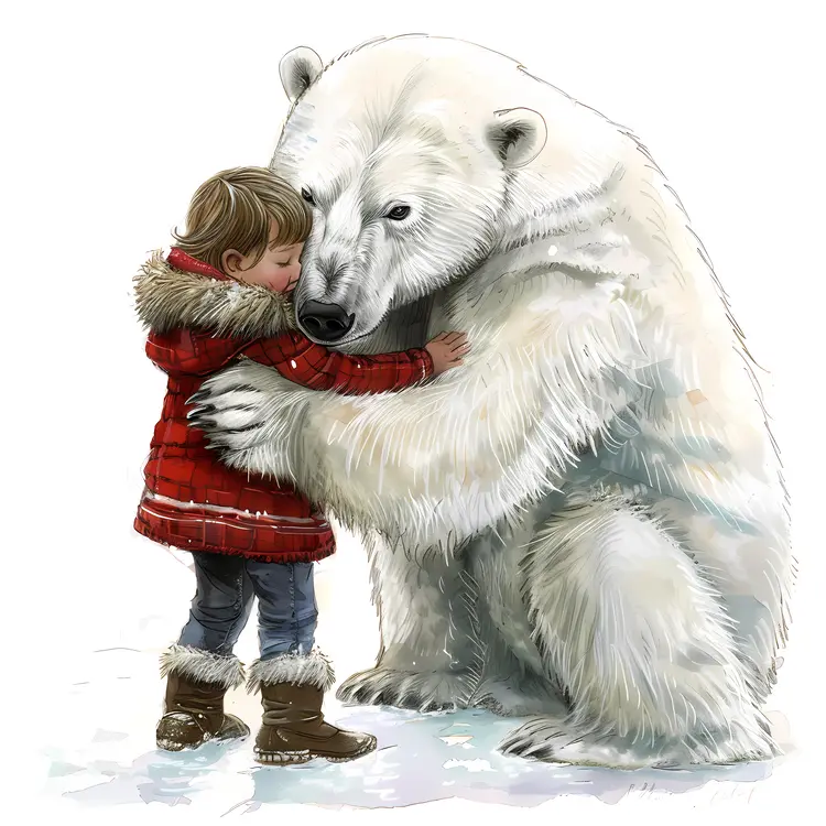 Child Hugging Polar Bear
