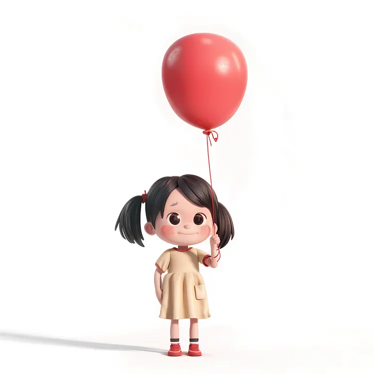 Cute Girl with Red Balloon