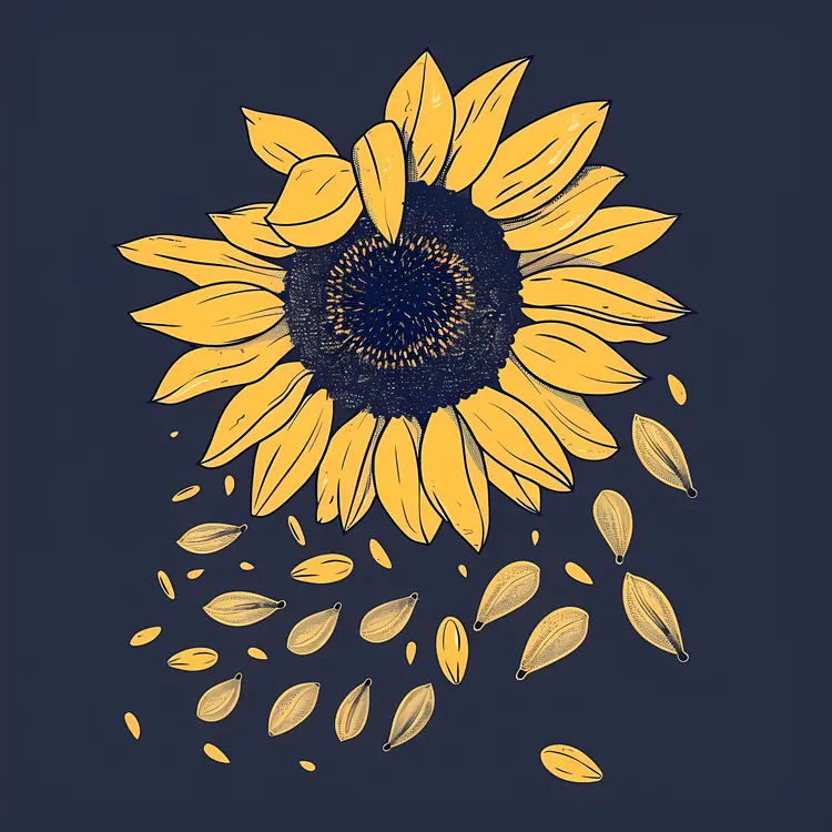 Sunflower with Seeds and Leaves