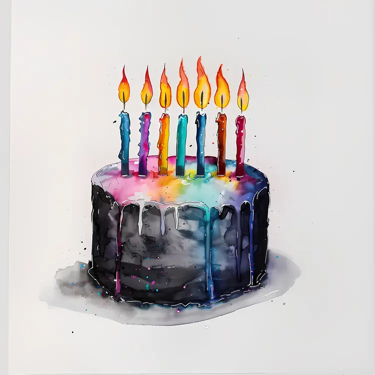 Colorful Birthday Cake with Candles