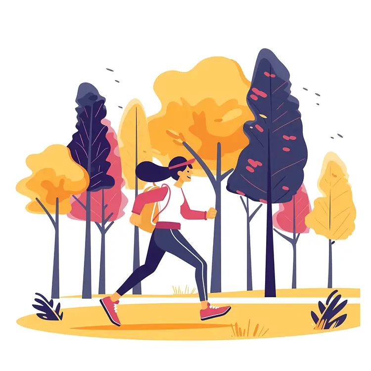 Running Woman in Park with Autumn Trees