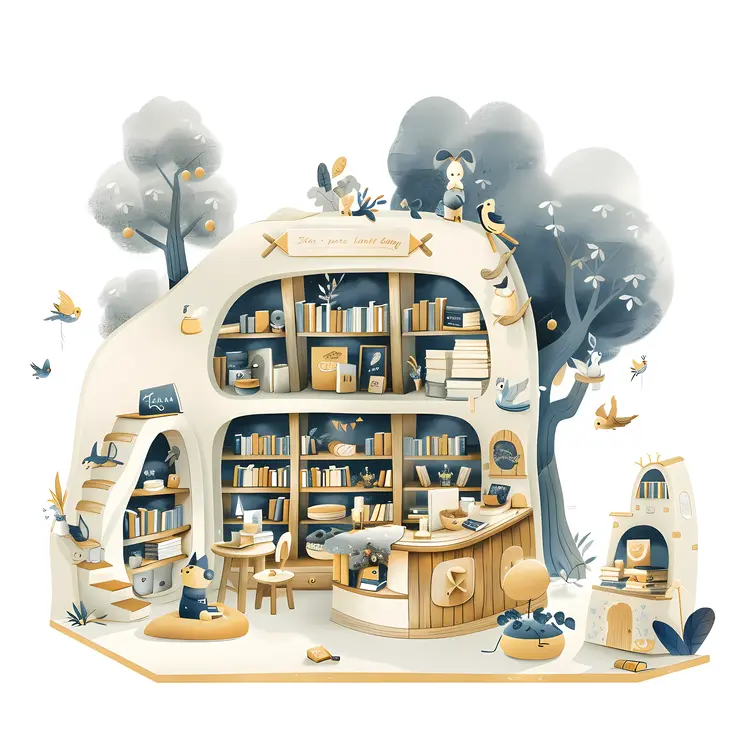 Whimsical Bookstore in a Forest Setting