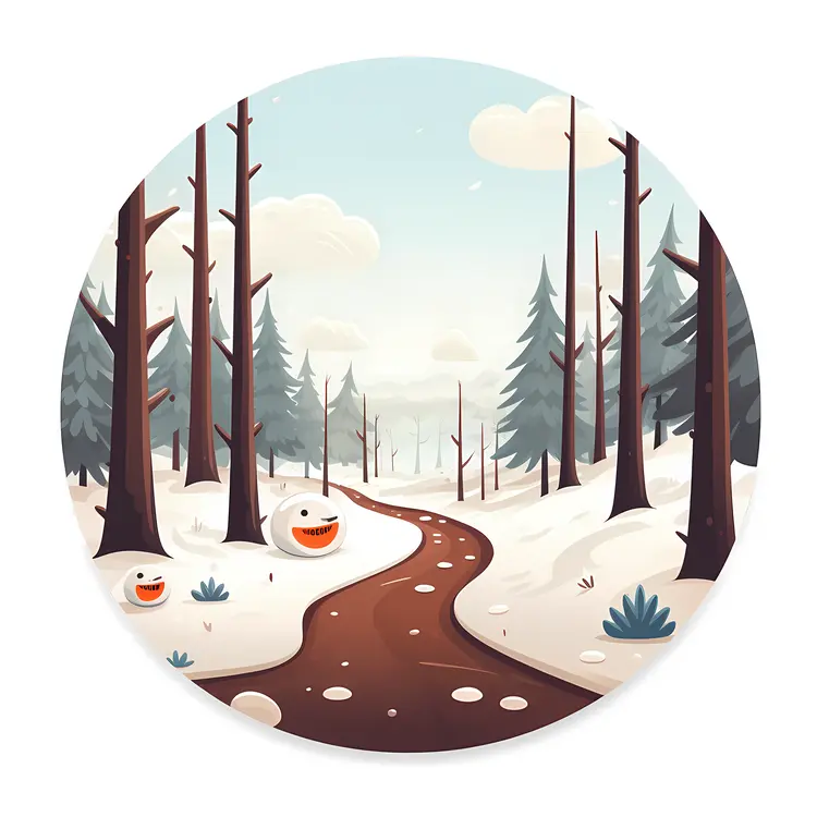Snowy Winter Landscape with Trees and Path