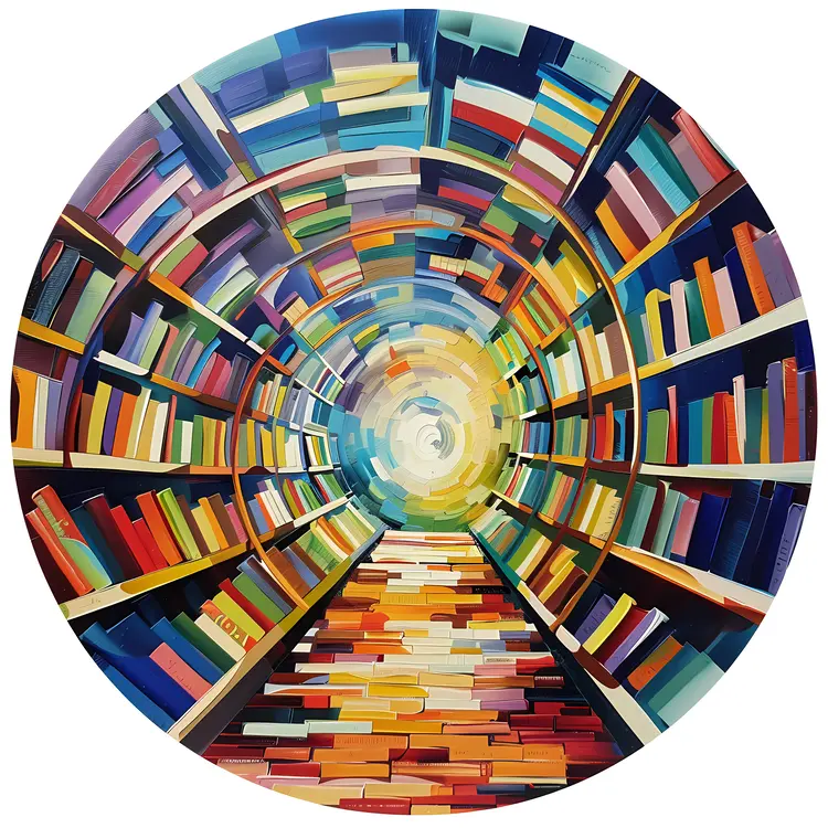 Colorful Bookshelves in Tunnel Perspective