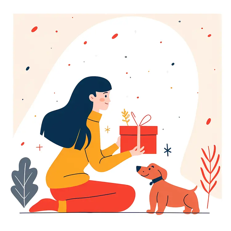 Woman Giving Gift to Dog
