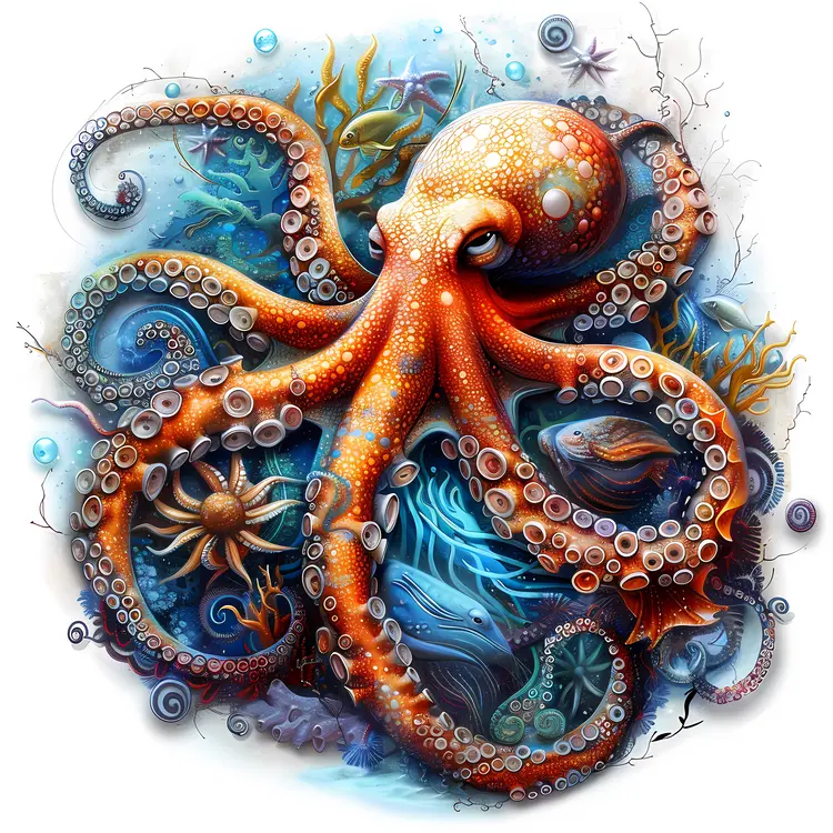 Orange Octopus in Underwater World