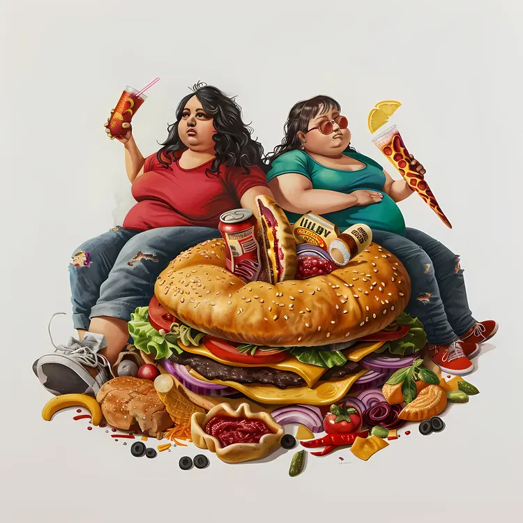 Illustration of Two Women with Food