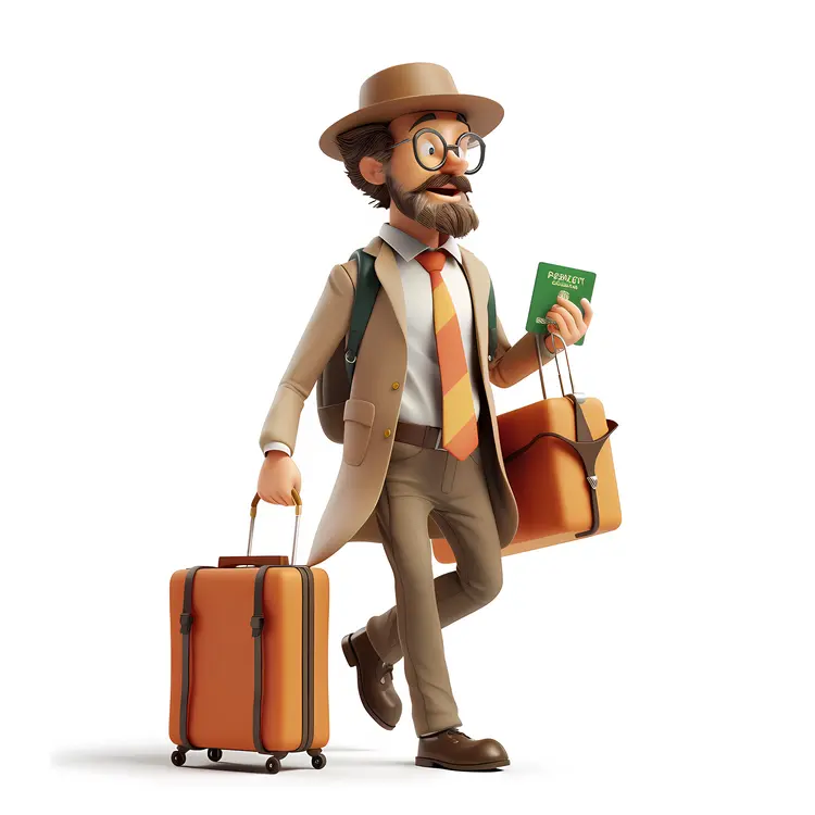 Cartoon Traveler with Luggage and Passport