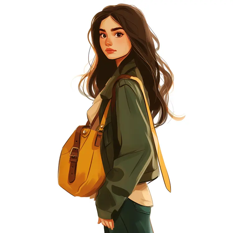 Girl with Yellow Bag and Green Jacket