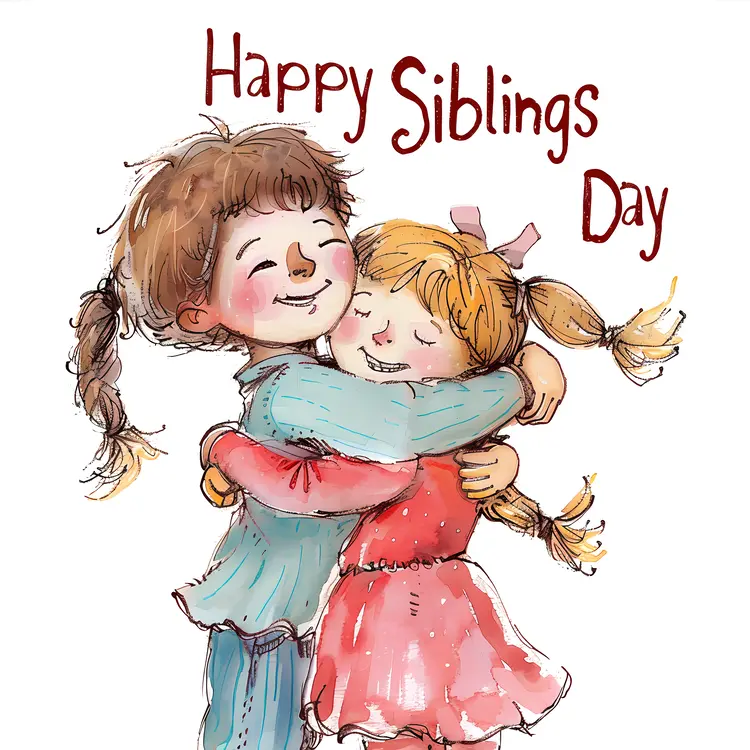 Happy Siblings Day with Hugging Children Illustration