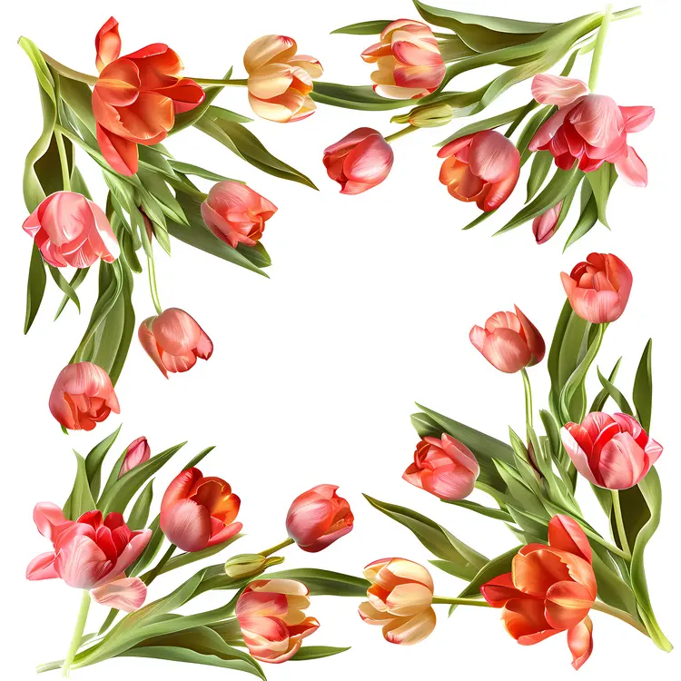 Elegant Square Frame with Pink and Red Tulips