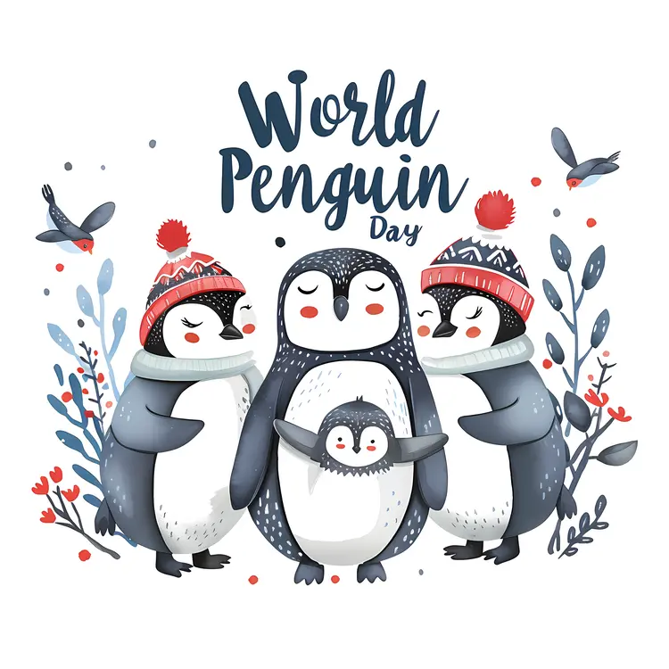 Family of Penguins Celebrating World Penguin Day