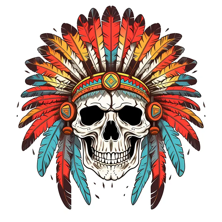Tribal Skull with Feather Headdress