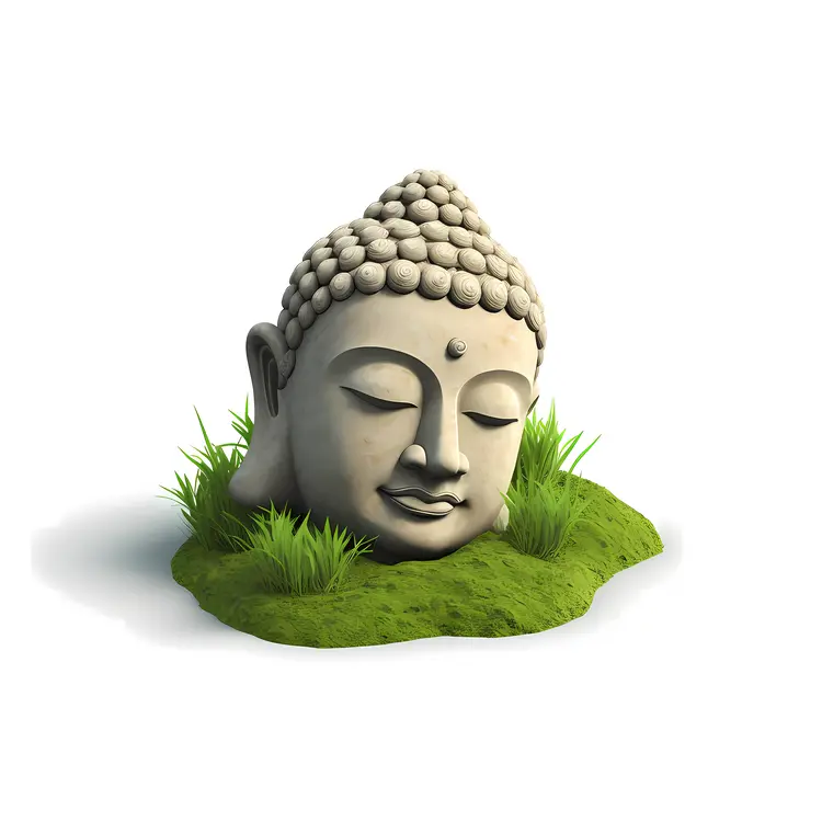 Buddha Head Statue with Greenery