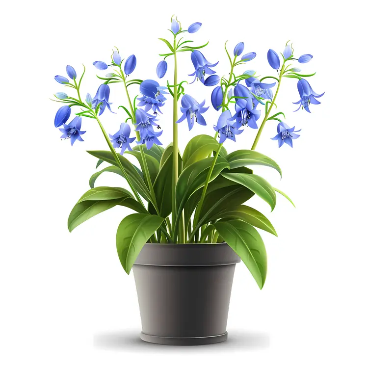 Bluebell Flowers in a Black Pot
