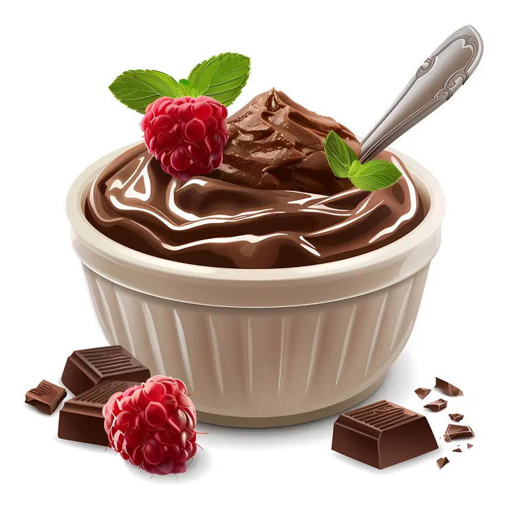 Bowl of Chocolate Mousse with Raspberries