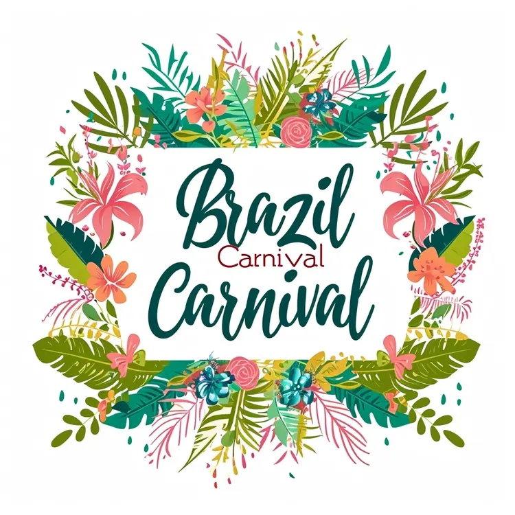 Floral Tropical Leaves and Flowers for Brazil Carnival