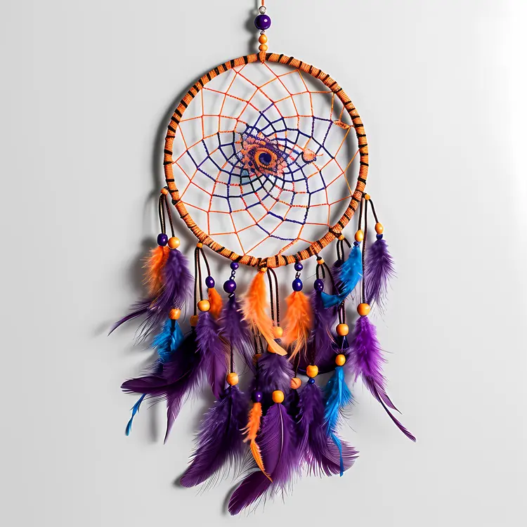 Handmade Dreamcatcher with Purple and Orange Feathers