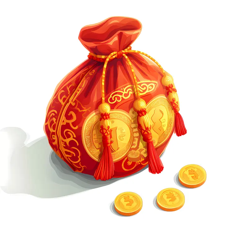 Red Money Bag with Gold Coins for Chinese New Year