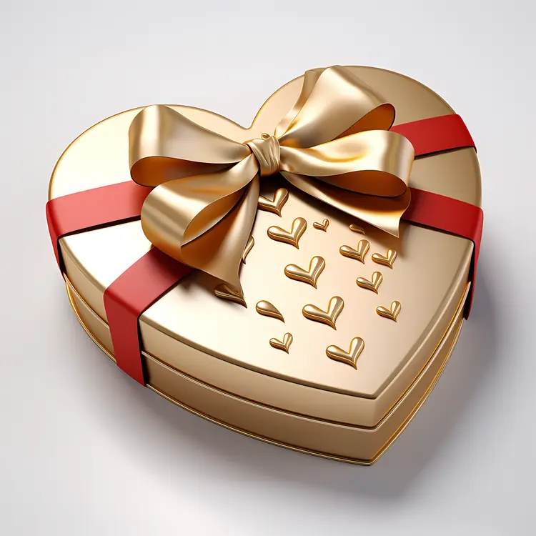 Stylish Gold Heart-Shaped Gift Box with Embossed Hearts