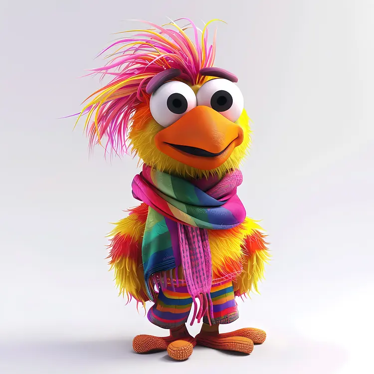 Colorful Bird with Rainbow Scarf