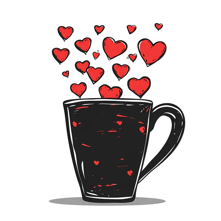 Black cup with floating hearts