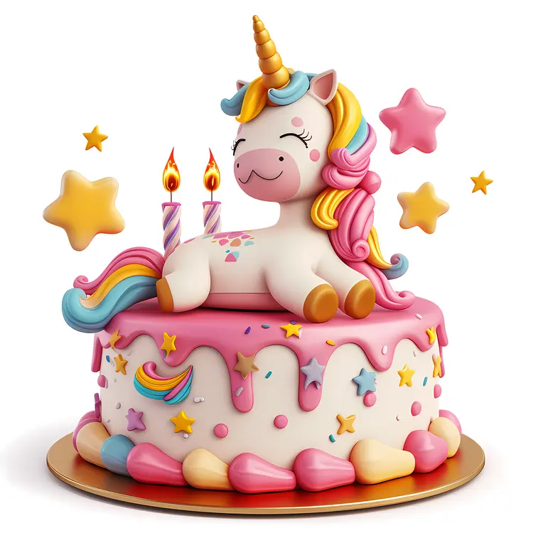 Unicorn Cake with Star and Pastel Decorations