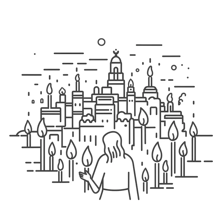 Candles and Cityscape for Hanukkah