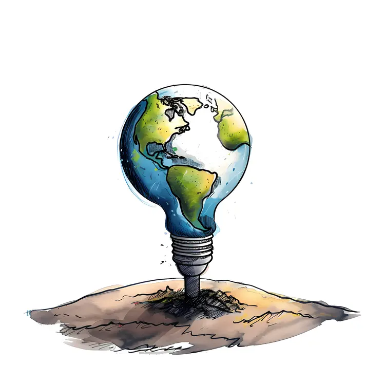 Earth Shaped Light Bulb in Soil