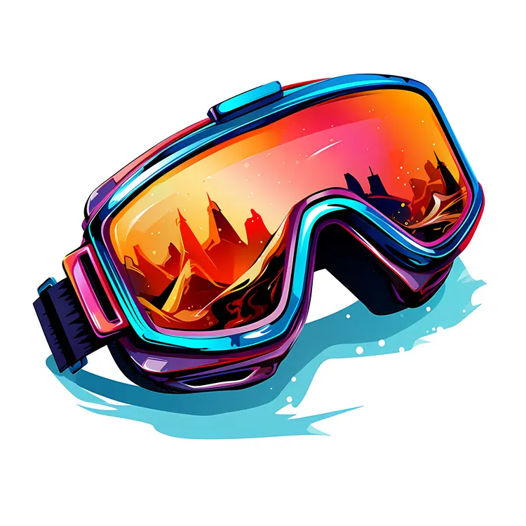 Colorful Ski Goggles with Mountain Reflection