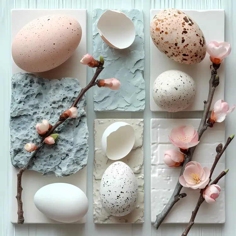 Decorative Eggs with Blossoms and Stones