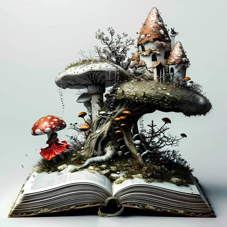 Mushroom House Emerging from a Book