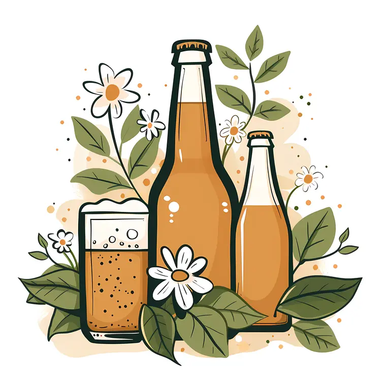 Craft Beer Bottles with Floral Decoration