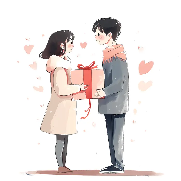 Couple Exchanging a Gift Box