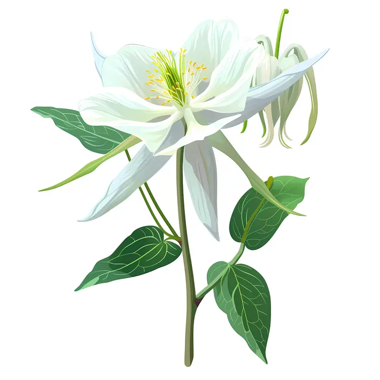 Beautiful White Flower with Green Leaves
