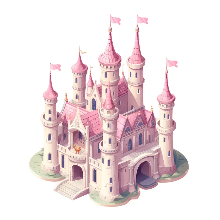 Pink Fantasy Castle with Turrets and Flags