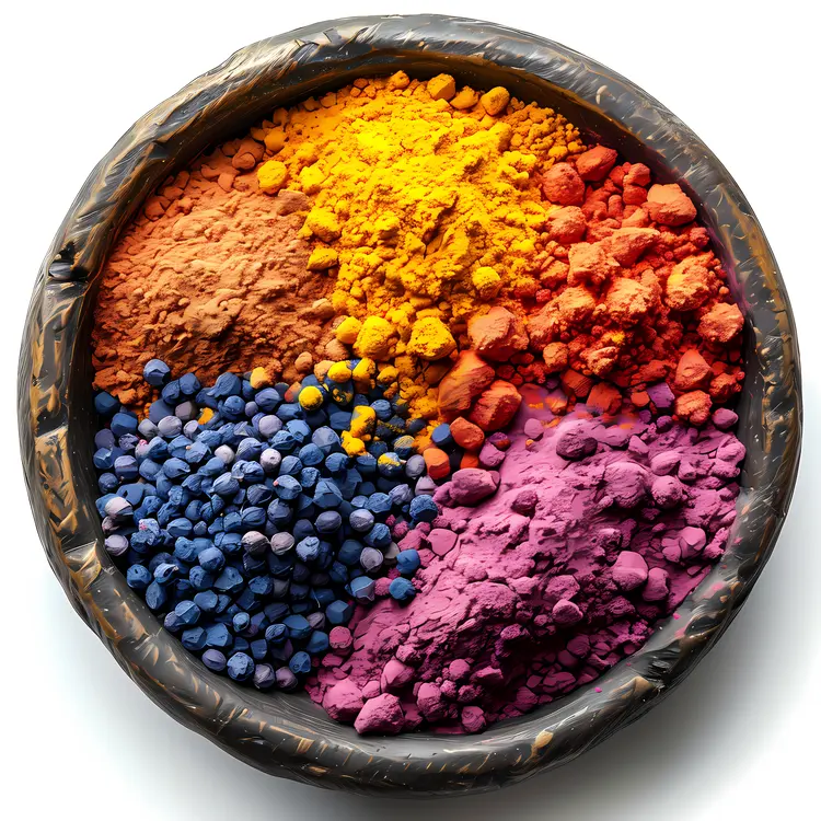 Colorful Powders in a Wooden Bowl