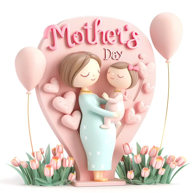 Mother's Day Illustration with Heart and Mother